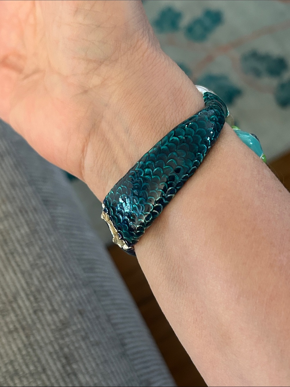 Chico’s Teal Mermaid Fish clamper Bracelet enamel and mini gemstones summer fun - Picture 5 of 8